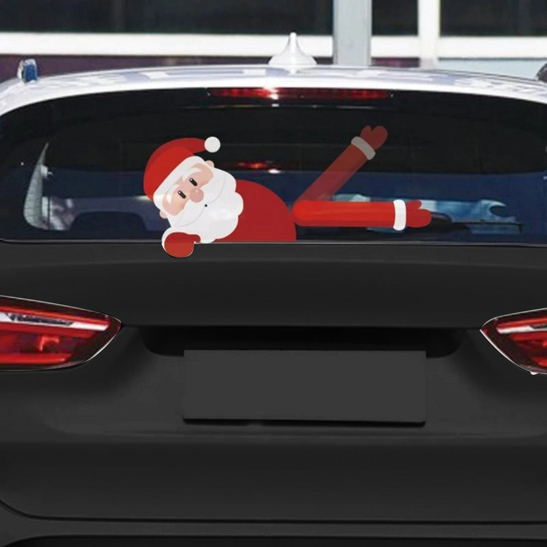 Santa Claus 'Peeking Through | Arm Waving' Vinyl Car Wiper Sticker