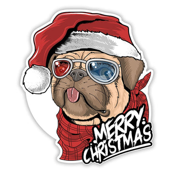 Merry Christmas 'Pug Wearing 3D Glasses' Vinyl Car Sticker