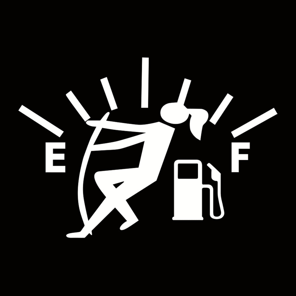Funny 'Fuel Tank 'E | F | Girl Pulling Gas' Vinyl Car Sticker