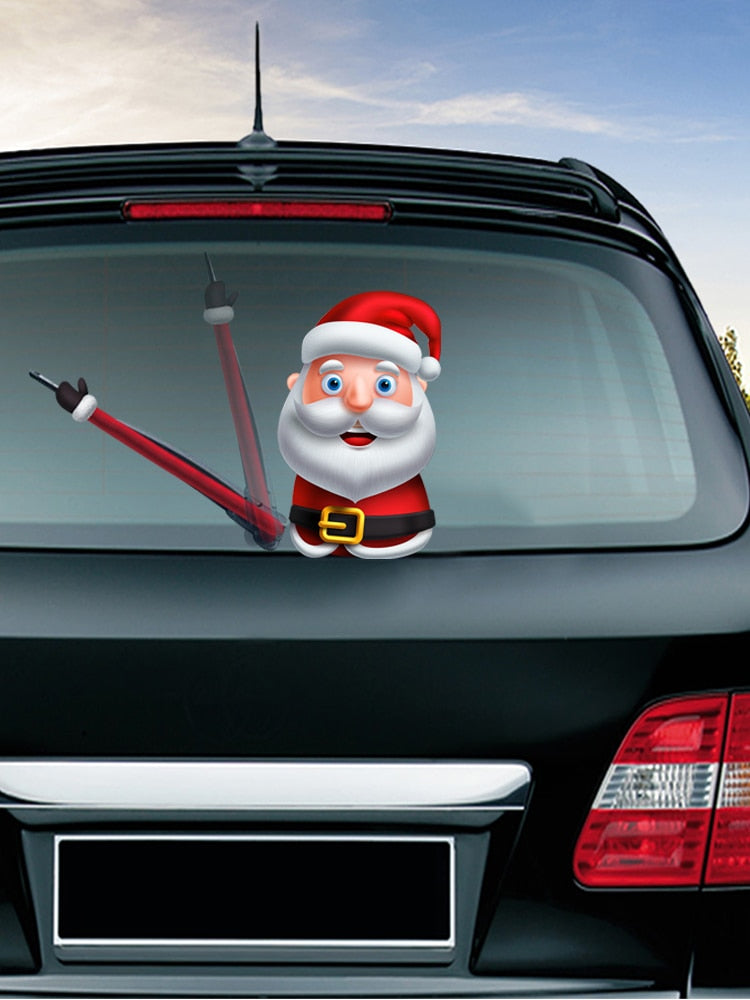 Santa Claus 'Clear Round Eyes | Arm Waving' Vinyl Car Wiper Sticker