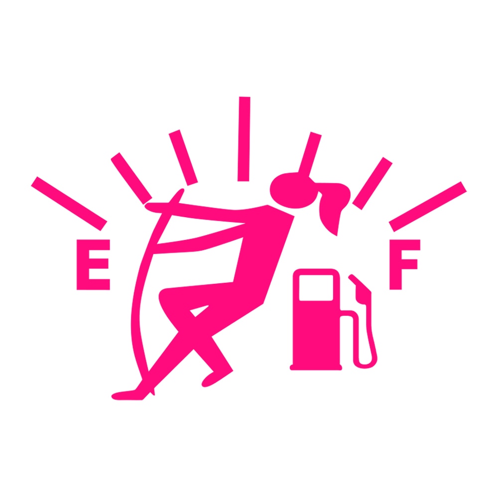 Funny 'Fuel Tank 'E | F | Girl Pulling Gas' Vinyl Car Sticker