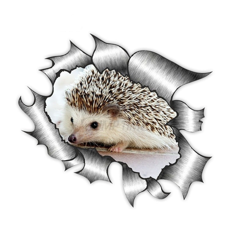 Ripped Torn Hole 'Cute Hedgehog | Peeking' Vinyl Car Sticker