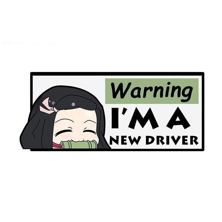Warning I'm A New Driver 'Nezuko | Bamboo Muzzle | Closed Eyes' Vinyl Car Sticker
