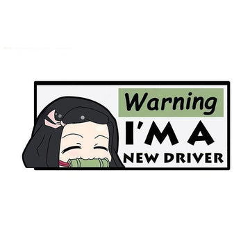 Warning I'm A New Driver 'Nezuko | Bamboo Muzzle | Closed Eyes' Vinyl Car Sticker