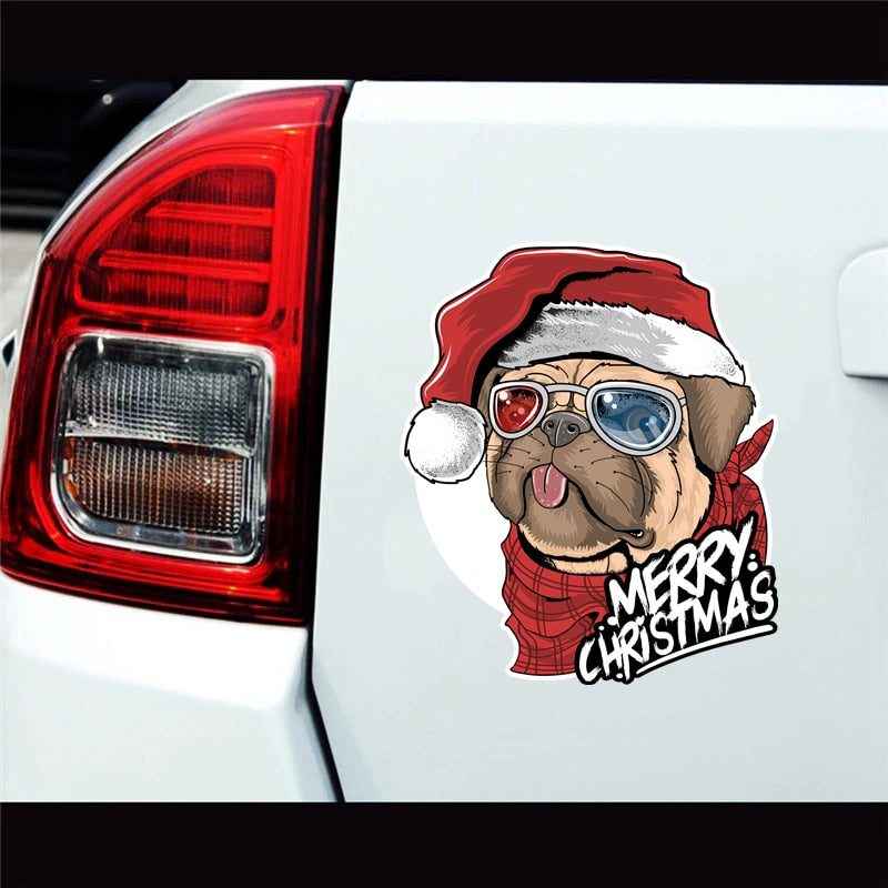 Merry Christmas 'Pug Wearing 3D Glasses' Vinyl Car Sticker