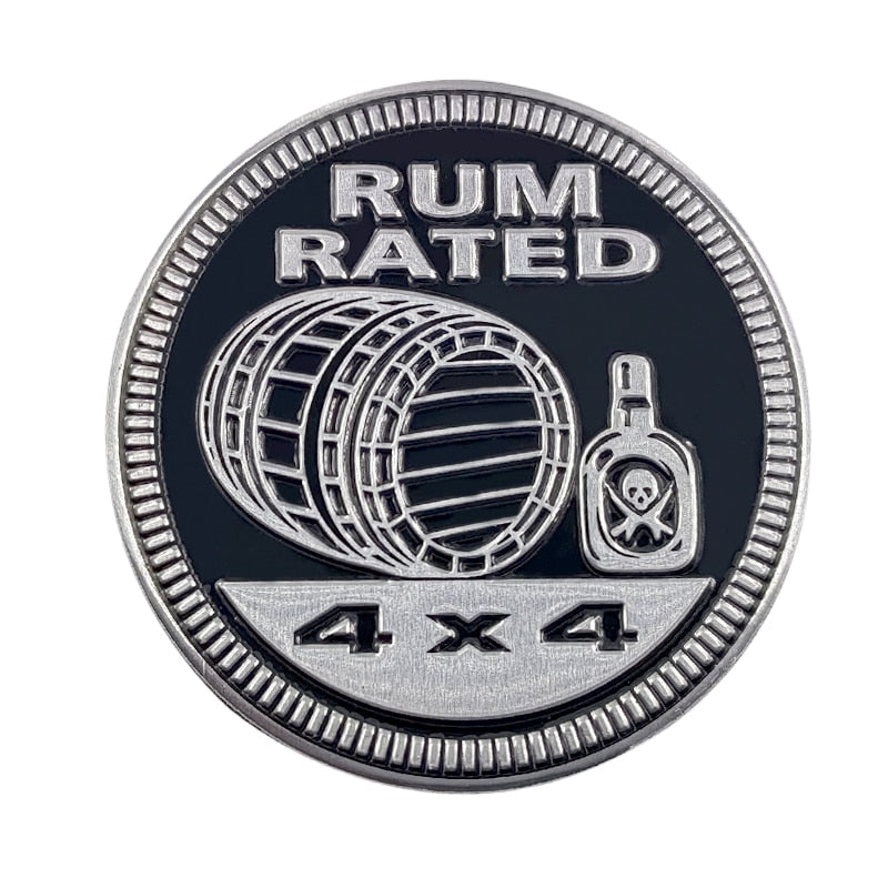 Rum Rated 4x4 'Barrel and Pirate Bottle' Metal Car Sticker