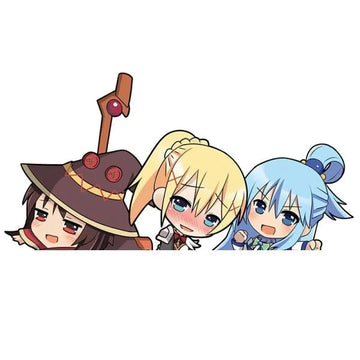 KonoSuba 'Megumin-Darkness-Aqua | Blushed' Vinyl Car Peeker Sticker