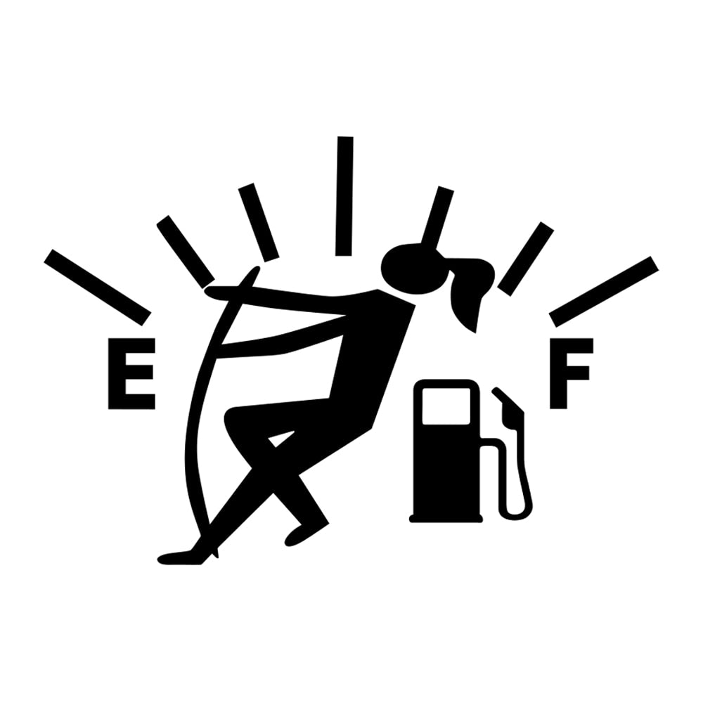 Funny 'Fuel Tank 'E | F | Girl Pulling Gas' Vinyl Car Sticker