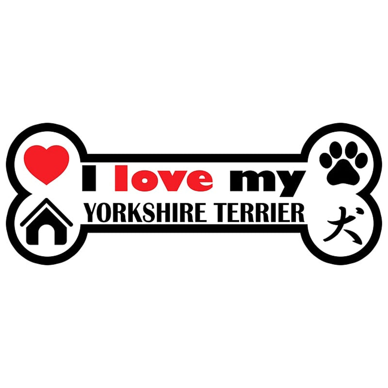 Dog Bone 'I Love My Yorkshire Terrier | Heart And Paw' Vinyl Car Sticker