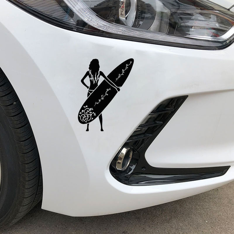 Surfing 'Girl Holding Surfboard' Vinyl Car Sticker