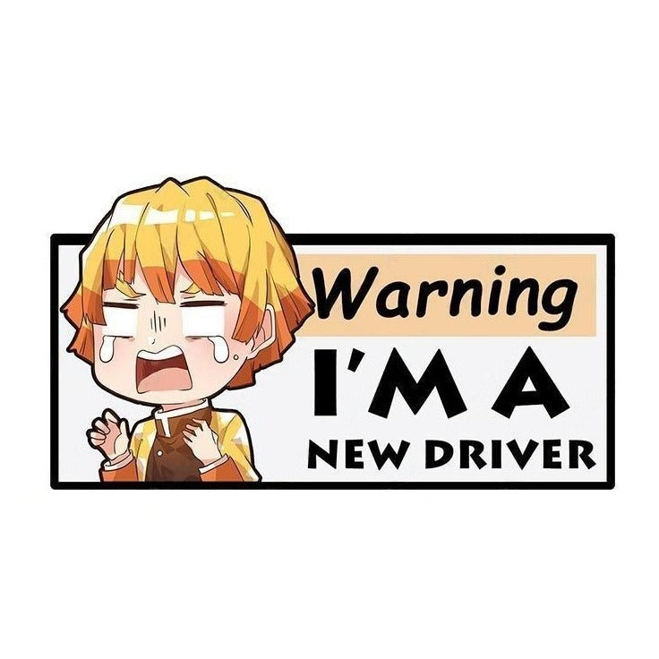 Warning I'm A New Driver 'Zenitsu | Crying' Vinyl Car Sticker