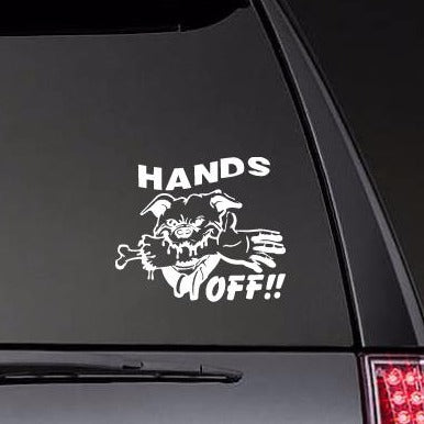 Dog 'Hands Off!! | Biting Arm' Vinyl Car Sticker