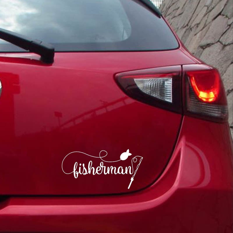 Fisherman 'Fishing Pole with Fish' Vinyl Car Sticker