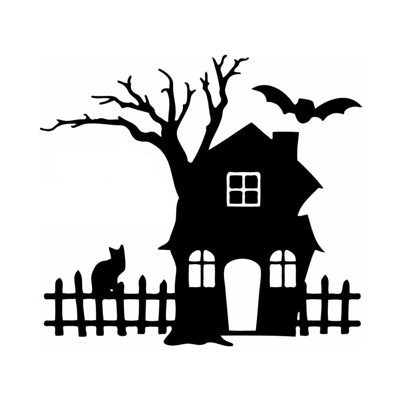 Halloween 'Spooky House Tree' Vinyl Car Sticker