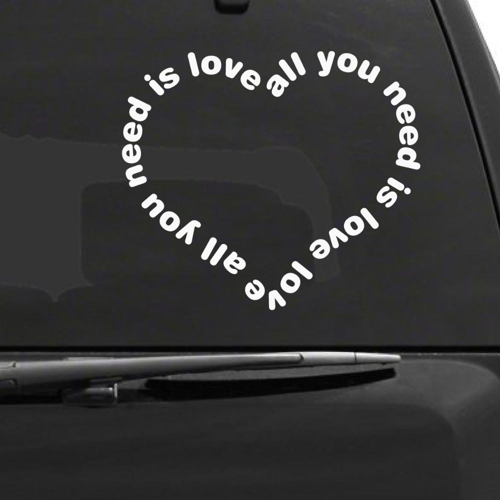 Heart Shaped 'All You Need Is Love' Vinyl Car Sticker