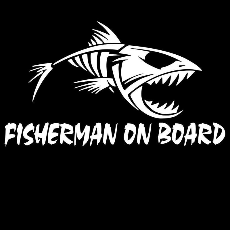 Skeleton Fish 'Fisherman On Board' Vinyl Car Sticker