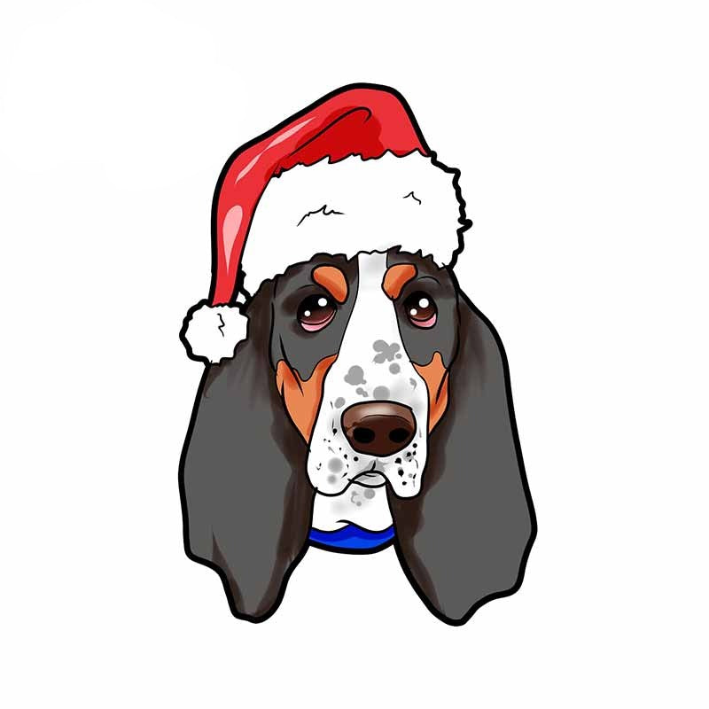 Basset Hound 'Christmas Hat' Vinyl Car Sticker