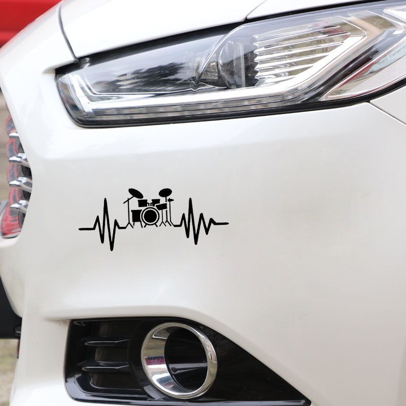 Drum Kit 'Heartbeat Lifeline' Vinyl Car Sticker