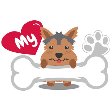 Cute Yorkie 'Holding Bone | My Heart And Paw' Vinyl Car Sticker