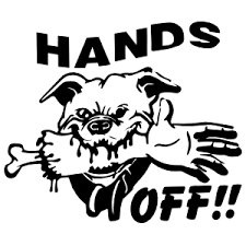 Dog 'Hands Off!! | Biting Arm' Vinyl Car Sticker