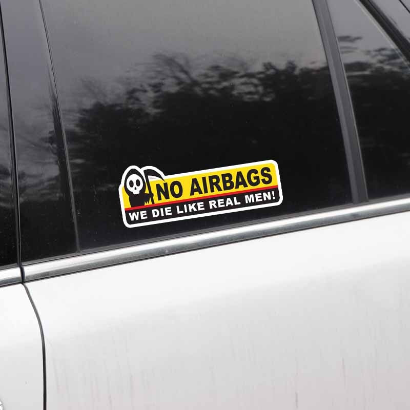 Skull 'No AirBags We Die Like Real Men!' Vinyl Car Sticker
