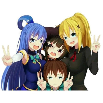 KonoSuba 'Aqua-Kazuma-Megumin-Darkness | Peace Sign' Vinyl Car Sticker