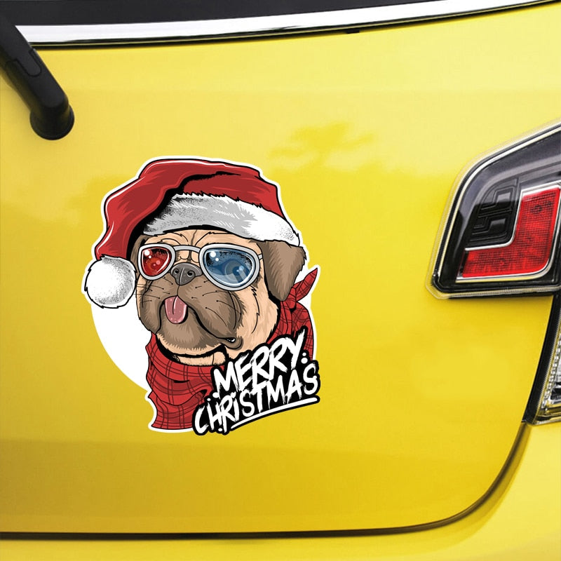 Merry Christmas 'Pug Wearing 3D Glasses' Vinyl Car Sticker