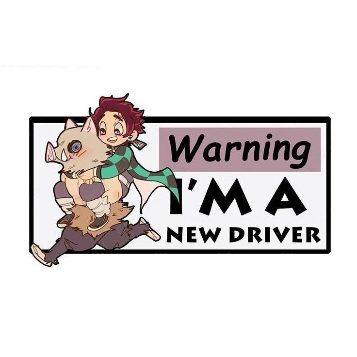 Warning I'm A New Driver 'Inosuke And Tanjiro | Piggyback Ride' Vinyl Car Sticker