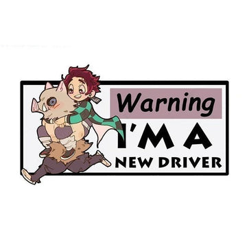 Warning I'm A New Driver 'Inosuke And Tanjiro | Piggyback Ride' Vinyl Car Sticker