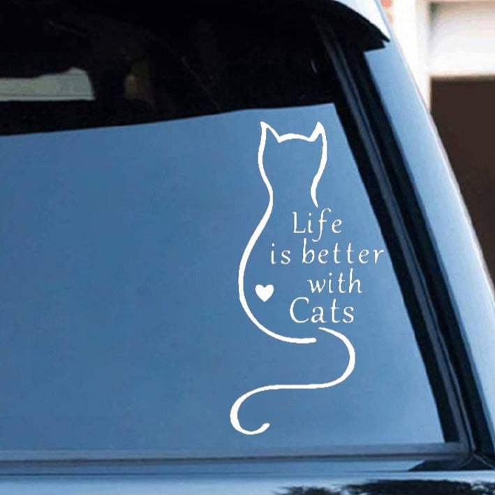 Cat 'Life Is Better With Cats' Vinyl Car Sticker