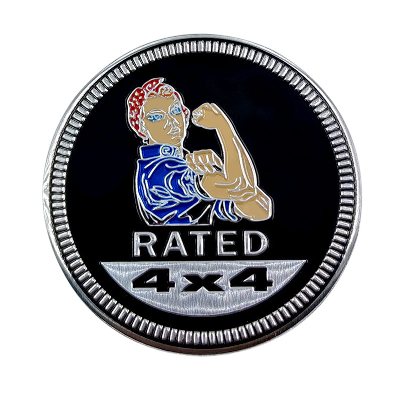 Rated 4x4 'Rosie The Riveter' Metal Car Sticker