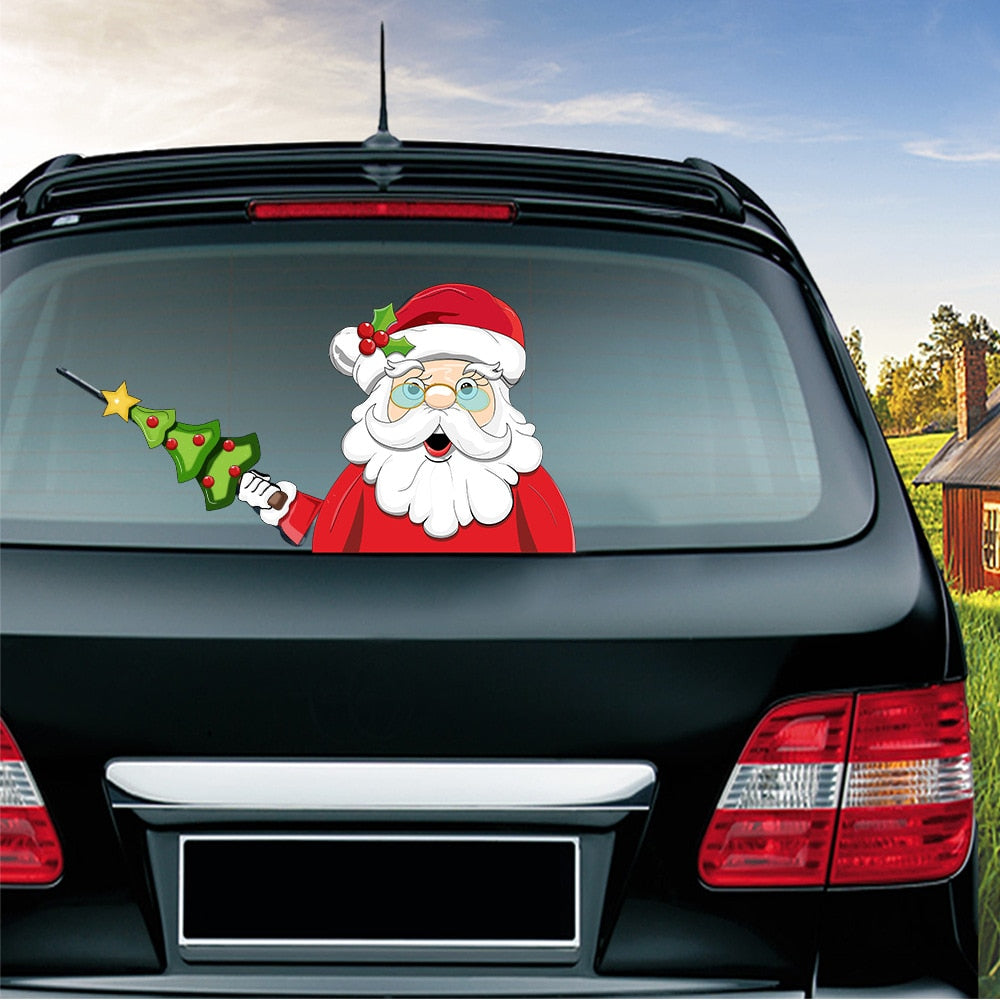 Santa Claus 'Holding Christmas Tree' Vinyl Car Wiper Sticker