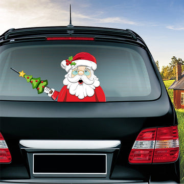 Santa Claus 'Holding Christmas Tree' Vinyl Car Wiper Sticker