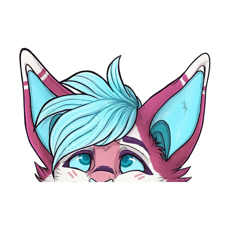 YCH Peace Sign 'Sky Blue Fur Wolf' Vinyl Car Peeker Sticker