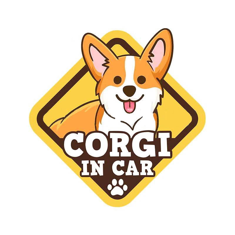 Warning Sign 'Corgi In Car | Excited' Vinyl Car Sticker