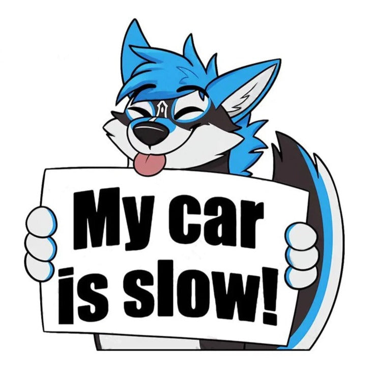 Anime Blue Fox 'My Car is Slow | Sticking Tongue' Vinyl Car Sticker