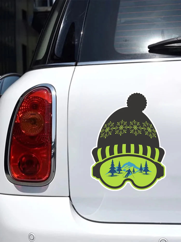 Skiing 'Hat and Goggles' Vinyl Car Sticker