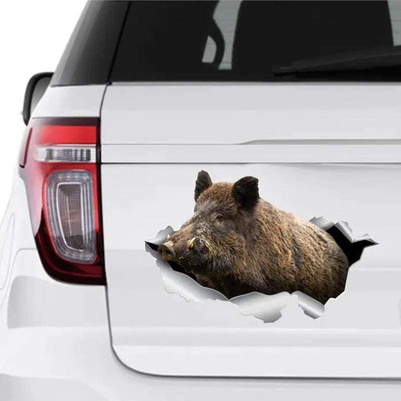 Ripped Torn Hole 'Wild Boar' Vinyl Car Peeker Sticker