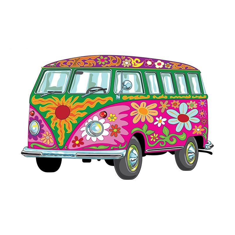 Bus With Flower Design 'Peace Love | Pink Van' Vinyl Car Sticker