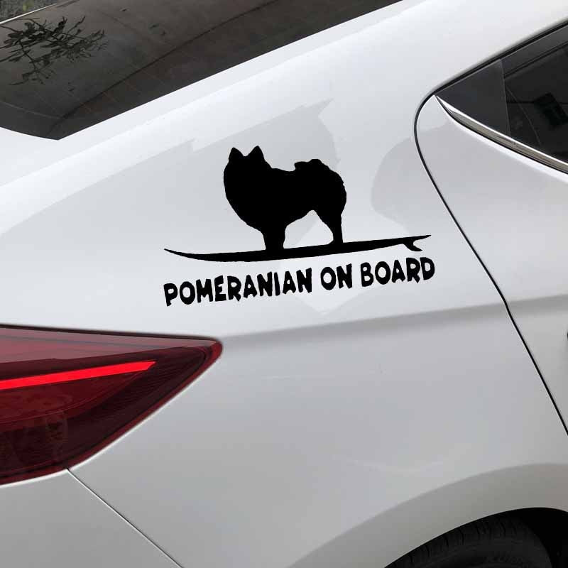 Pomeranian On Board 'Surfing' Vinyl Car Sticker