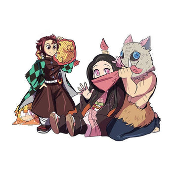Demon Slayer 'Inosuke-Zenitsu-Nezuko-Tanjiro | Playing' Vinyl Car Sticker