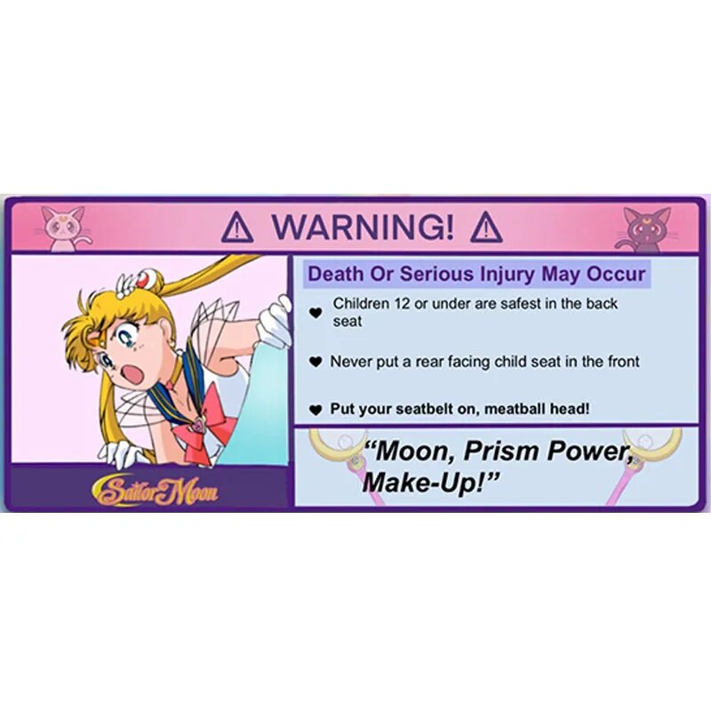 Warning Sign 'Sailor Moon | Put Your Seatbelt On, Meatball Head!' Vinyl Car Sticker