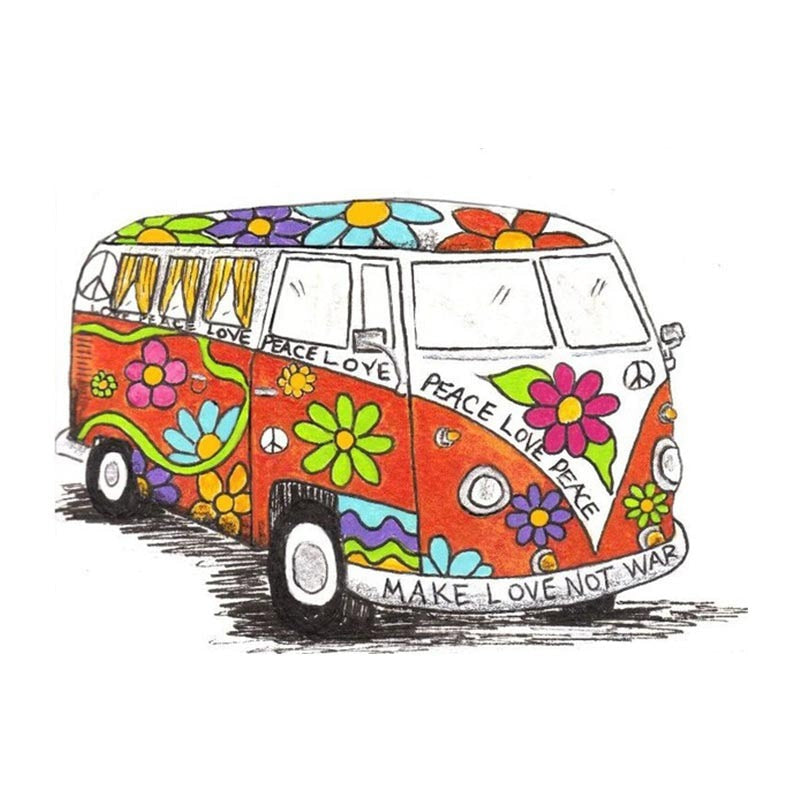 Bus with Flower Design 'Peace Love | Orange Van' Vinyl Car Sticker