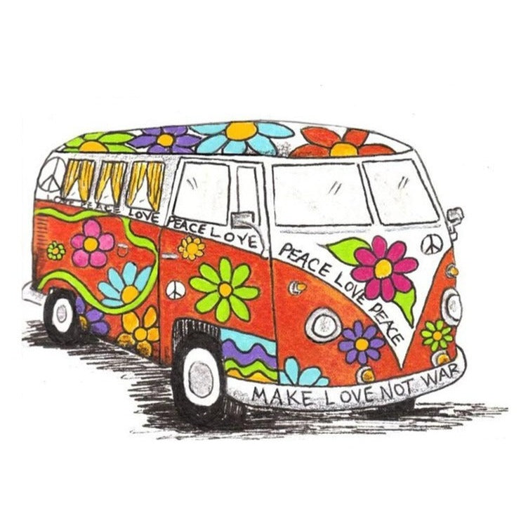 Bus with Flower Design 'Peace Love | Orange Van' Vinyl Car Sticker