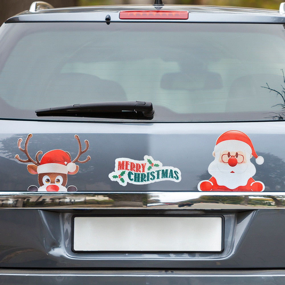 Merry Christmas 'Santa Claus and Rudolph Peeking' Vinyl Car Magnetic Sticker