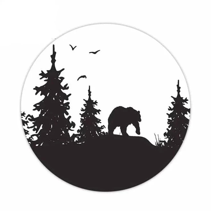 Bear 'Silhouette Pine Trees and Birds' Vinyl Car Sticker