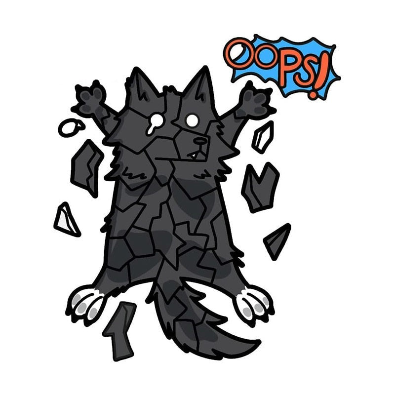 Cracked Front 'Black Wolf | Oops!' Vinyl Car Sticker