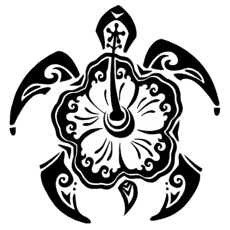 Tribal Turtle Sea 'Tribal Hibiscus Turtle | Gumamela Flower | Black' Vinyl Car Sticker