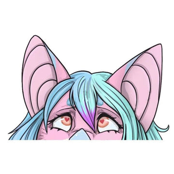 YCH Peace Sign 'Pink Fur Wolf | Heart Eyes' Vinyl Car Peeker Sticker