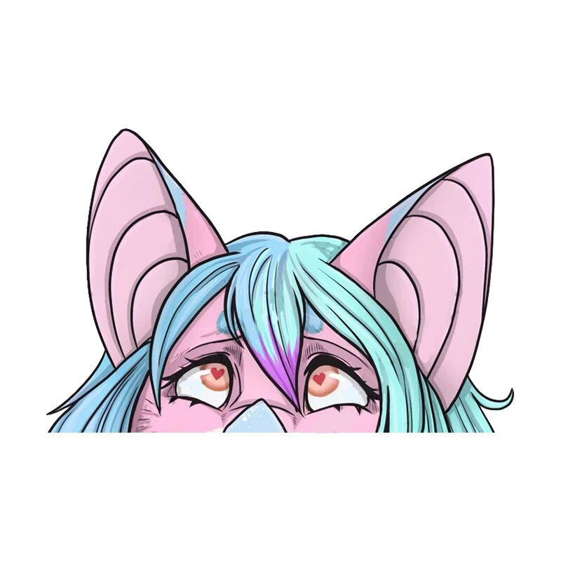 YCH Peace Sign 'Pink Fur Wolf | Heart Eyes' Vinyl Car Peeker Sticker